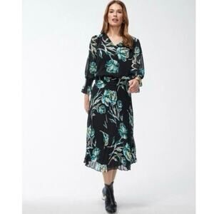 Chico’s midi sheath blouson dress floral pleated smocked chiffon plus 18
